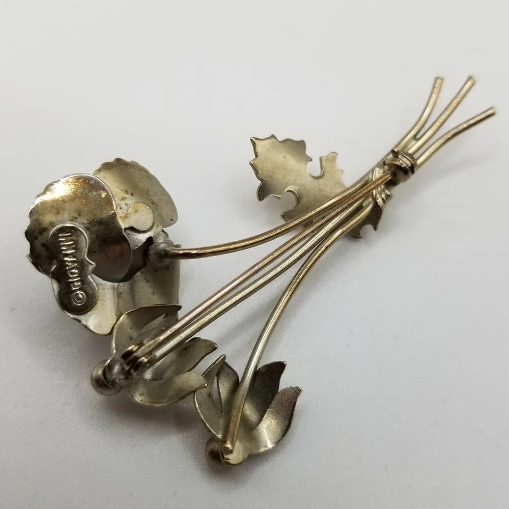 GioVanni Di Rocco Silver Tone Metal Wild Flower Pin Brooch Realistic Signed 70s